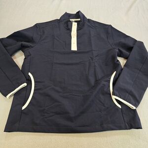 Maelreg Performance Pullover Women Medium Navy Blue Snap Mock Neck Contrast Trim